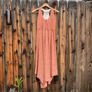 prAna Saxon Midi Dress Orange and Brown Animal Print, Women’s Size Medium